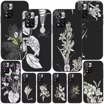Чехол Sketch Flowers для Xiaomi Redmi Note 9S 9 8 10 11 Pro 9C 9A 7 8T 7A 8A 10S 11T 11E 9T черный мягкий силиконовый чехол для телефона Redmi Note 11