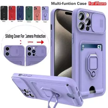 Чехол-слайдер для камеры для iPhone 16 15 11 12 13 14 Pro Max XS X XR 8 7 6S 14 Plus с отделениями для карт, магнитный, противоударный, из ТПУ, силикона For iPhone 15 красный