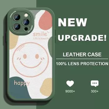Чехол со смайлом из искусственной кожи для iPhone 14 13 12 Pro Max Samsung Galaxy S23 Ultra S20 FE M32 A13 A20S Redmi Note 10 Xiaomi Poco F3 Мягкий чехол для телефона из ТПУ