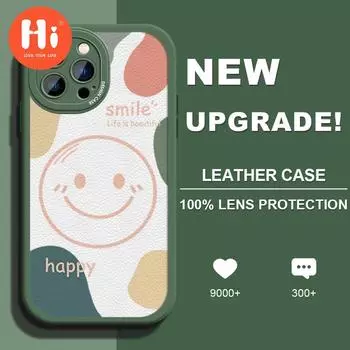 Чехол со смайлом из искусственной кожи для iPhone 14 13 12 Pro Max Samsung Galaxy S23 Ultra S20 FE M32 A13 A20S Redmi Note 10 Xiaomi Poco F3 Мягкий чехол для телефона из ТПУ