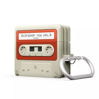 Чехол, совместимый с AirPods 4, противоударный, мягкий, силиконовый, с карабином, дизайном кассетной ленты, совместимой с беспроводной зарядкой, 4-е поколение, КАССЕТА
