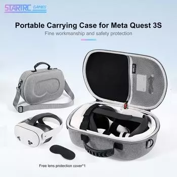 Чехол, совместимый с Meta Quest 3/3S Standard/Elite Strap, жесткий чехол для игровой гарнитуры Quest3 VR с Elite Strap серый