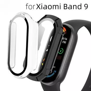 Чехол+стекло для Xiaomi Mi Band 9 PC Универсальный защитный бампер от царапин + Защитная пленка для экрана для Mi Band 9 Аксессуары for Mi Band 9 чёрный