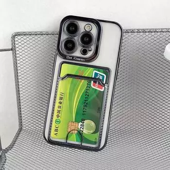 Чехол-сумка для карточек с покрытием для Iphone 14 Pro Max 13 11 12 Xs Xr X 7 8 14 Plus Se 2022, прозрачный кошелек, карман для фото, чехол для телефона, бампер For SE2020 or SE2022 чёрный