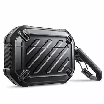 Чехол SUPCASE AirPodsPro 2019, противоударный, пылезащитный, с полной защитой, силиконовый чехол для хранения, совместимый с беспроводной зарядкой на 360° (AirPodsPro, чёрный