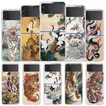 Чехол Tiger Crane ART для Samsung Galaxy Z Flip 4 5G, прозрачный жесткий чехол для мобильного телефона ZFlip, прозрачный ПК, роскошный чехол в виде ракушки Samsung Z Flip