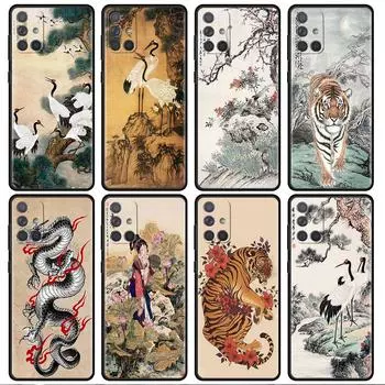 Чехол Tiger Crane ART для Samsung Galaxy A52 A12 A51 A53 A33 A71 A32 A31 A21 A01 A11 A22 черный чехол для телефона TPU Samsung A03
