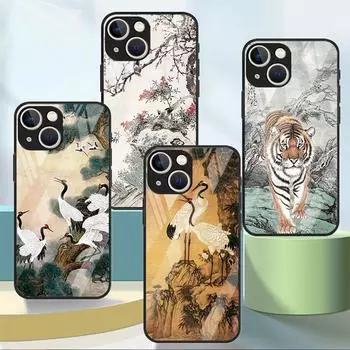 Чехол Tiger Crane ART Glass для Apple iPhone 14 13 Pro 11 12 7 8 Plus SE 2022 XR X XS Max 6 6S, закаленный чехол для телефона iPhone 14 Plus
