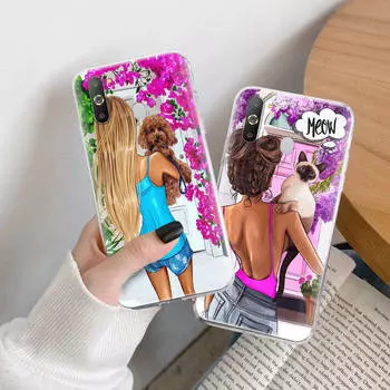 Чехол TPU для девочек и домашних животных для iPhone XR 7 8 14 15 11 12 13 X XS Pro Max Xiaomi Redmi 13C Note 9 Samsung A22 S23 S24 Ultra Plus VIVO iPhone 11 аэро