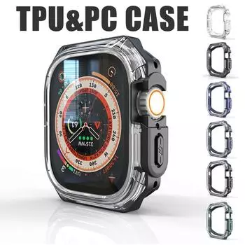 Чехол TPU PC без пленки для Apple Watch Ultra/Ultra 2 Series 9 8 7 6 5 4 SE 49 мм 44 мм 40 мм 45 мм 41 мм Прозрачный защитный бампер Аксессуары 49mm for apple watch ultra/ultra 2