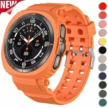 Чехол TPU + ремешок для Samsung Galaxy Watch 7 Ultra 47 мм, силиконовый браслет, аксессуары для Galaxy Watch 7 Ultra, ремешок для часов Galaxy Ultra 47mm оранжевый