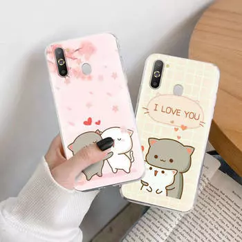 Чехол TPU с изображением котов чиби для iPhone XR 7 8 14 15 11 12 13 X XS Pro Max Xiaomi Redmi 13C Note 9 Samsung A22 S23 S24 Ultra Plus VIVO iPhone 15 Pro Max кожа буйвола