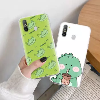 Чехол TPU с изображением маленького динозавра для iPhone XR 7 8 14 15 11 12 13 X XS Pro Max Xiaomi Redmi 13C Note 9 Samsung A22 S23 S24 Ultra Plus VIVO Redmi Note 6 кожа буйвола