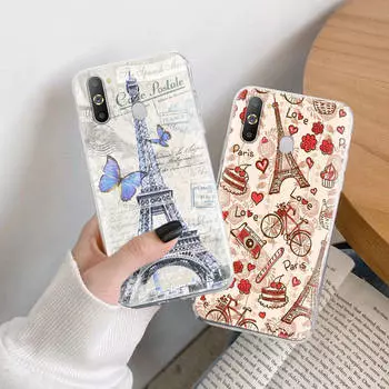 Чехол TPU с Эйфелевой башней для iPhone XR 7 8 14 15 11 12 13 X XS Pro Max Xiaomi Redmi 13C Note 9 Samsung A22 S23 S24 Ultra Plus VIVO Samsung J4 Core аэро