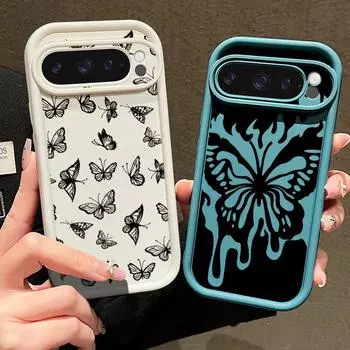 Чехол TPU с принтом бабочки пламени и ударопрочный для Google Pixel 9 Pro XL 8 Pro 8A, мягкий матовый чехол для телефона с защитой линз Google Pixel 9 Pro XL чёрный