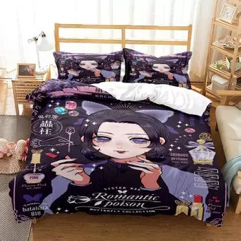 Чехол «Убийца демонов» с цифровым принтом, комплекты постельного белья из полиэстера, детские чехлы, комплект постельного белья для мальчиков для подростков, комплект постельного белья королевского размера EU single(135x200cm)