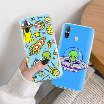 Чехол Ufo Alien TPU для iPhone XR 7 8 14 15 11 12 13 X XS Pro Max Xiaomi Redmi 13C Note 9 Samsung A22 S23 S24 Ultra Plus VIVO Samsung Note 20 кожа буйвола