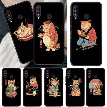 Чехол Ukiyo-e Samurai Cat Neko Ramen для Huawei P40 Lite P20 P50 P30 Pro P Smart Z 2019 Nova 5T, чехол для Honor 50 Huawei P20