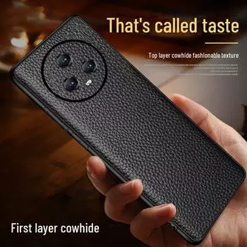 Чехол Ultimate Edition из коровьей кожи для Honor Magic5/5 Pro с узором личи, полное покрытие Cinnabar Red. Honor Magic5 Pro красный/киноварь