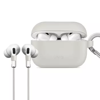 Чехол UNIQ AirPods Pro2, совместимый с AirPods Pro2, совместимый с беспроводной зарядкой, защита от ударов, светодиодный видимый силиконовый чехол с светло-серый