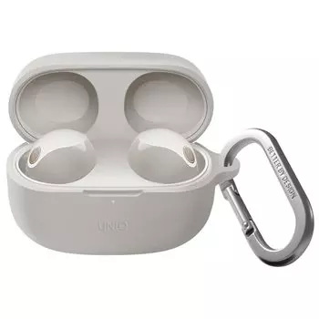 Чехол UNIQ SONY с защитой от ударов, светодиодной подсветкой, силиконовым чехлом и карабином/ремешком Vencer Series WF-1000XM5 (Мел серый)