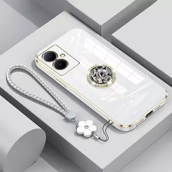 Чехол Vivo Y78 с ремешком, роскошный чехол с бриллиантовым держателем для Vivo Y78 Y02s Y02 Y15s Y16 Y17 Y22 Y53s Y33S Чехлы-чехлы Y 78 Подставка-кольцо Y78&Case & Holder бежевый