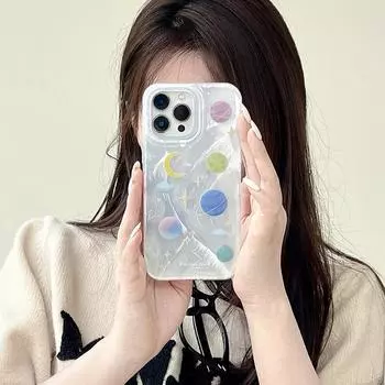 Чехол «Вселенная Планета Луна» для iPhone 15 14 13 12 11 Pro Max, защитный чехол с большим отверстием из перьевой пряжи, защитный чехол для телефона For iPhone 12 ProMax