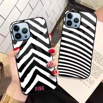 Чехол в черно-белую полоску для Iphone 14 13 11 12 Pro Max Mini Xs Xr X 7 8 6s Plus Se 2022, защитная задняя крышка из закаленного стекла For iphone SE 2020
