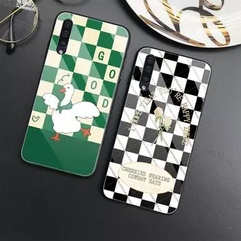 Чехол в клетку с рисунком утки для Samsung Galaxy A52 A70 A71 A73 A53 A13 5g A03 A72 A22 A21s A03 Core A42, чехол из закаленного стекла For Samsung A71