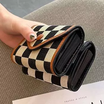 Чехол в полоску из искусственной кожи с решеткой, кошелек, кошельки для женщин, сумка для денег, клетчатый кошелек для монет, корейский держатель для карт C