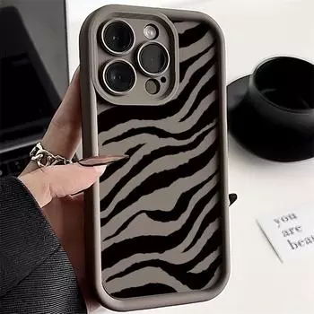 Чехол Zebra-Stripe для iPhone 16 Pro Max 15 Pro 14 Plus 13 12 11 Xr Xs X 8 7 противоударный мягкий защитный чехол для линз из ТПУ iPhone 15 чёрный