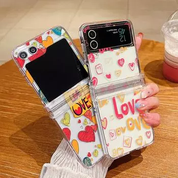 Чехол в стиле граффити с сердечками для Samsung Galaxy Z Flip5 Flip4 Flip3, противоударный складной прозрачный цветной чехол для телефона Samsung Galaxy ZFlip5