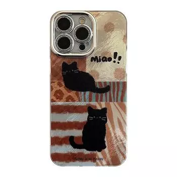 Чехол в стиле ретро с изображением кота для iPhone 16 15 14 13/12/11promax /xsmax/xr 7/8plus SE 16promax