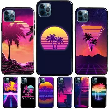 Чехол в стиле ретро с неоновыми пальмами 80-х годов для iPhone 11 12 13 Pro Max mini XR X XS Max 5S 6S 7 8 Plus SE 2020, чехол Funda iphone 5 5S SE