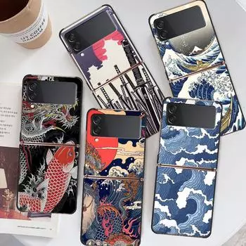 Чехол Wave Art японский зеленый Illust для Samsung Galaxy Zflip Z Flip 3 5g Z Flip 4 Zflip3 Zflip4 Zflip Flip4 черные чехлы Samsung Z Flip 5G