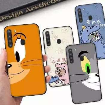 Чехол WD5 Cat Mouse Friend Black Softe для Samsung Note 20 Lite S24 Ultra S23 A03 A05 A06 A11 A71 A15 A16 A13 A24 A25 A33 A52 A53 A50 M55 M35 Plus Samsung A6 2018 гагат