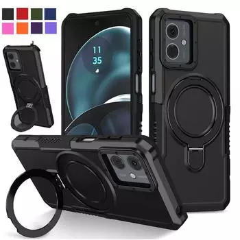 Чехол военного класса Armor для Motorola Moto G04 G04S G14 G24 G54 G84 G22 E14 E13, противоударный держатель для подставки, полная защита Moto E13 чёрный