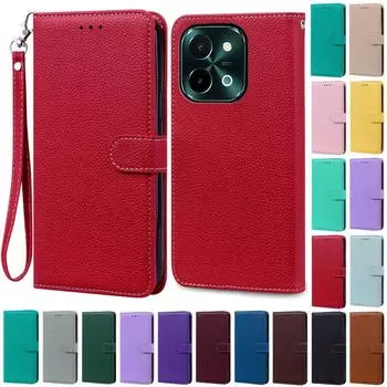 Чехол Y28 4G для Vivo Y28 4G, силиконовый чехол-бумажник из мягкой кожи с откидной крышкой для Vivo Y28, чехол Y 28, задняя крышка, чехлы Y28 4G (Not fit 5G) циан