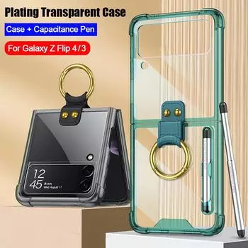 Чехол Z Flip 4 с ручкой для Samsung Galaxy Z Flip 4 3 Flip3 Flip4 5g, чехол с емкостным покрытием для ручки, прозрачный чехол-подставка For Galaxy Z Flip 4 зелёный
