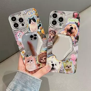 Чехол-зеркало для макияжа для iPhone 11 13 16 Pro Max iPhone 14 15 12 13 Pro Max 16 Plus 13 Pro Samsung A55 A54 A15 A12 A52S A34 A14 A30S A53 A52 A50 iPhone11 потир серебряный