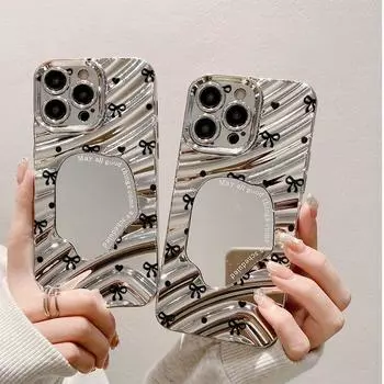 Чехол-зеркало для макияжа для iPhone 11 13 16 Pro Max iPhone 14 15 12 13 Pro Max 16 Plus 13 Pro Samsung A55 A54 A15 A12 A52S A34 A14 A30S A53 A52 A50 iPhone11 потир серебряный