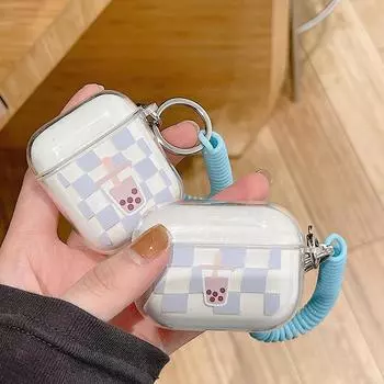 Чехол Zhitai Blue Plaid Wireless Bluetooth AirPods Pro с ремешком — совместимый со 2-м/3-м поколением, прозрачный чехол AirPods 3rd Gen