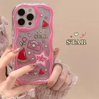 Чехол Zhitai Cartoon Pink Cream Pattern для iPhone 12-15 Pro с браслетом iPhone 12 Pro