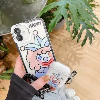 Чехол Zhitai Clown для iPhone13/14: Прозрачный чехол с подставкой и шнурком для Apple 15. iPhone XS Max