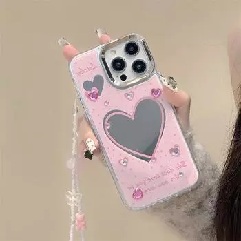 Чехол Zhitai для iPhone 13/14/15 Pro Max с Apple Mirror и цепочкой для телефона iPhone 16