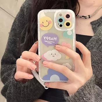 Чехол Zhitai для iPhone 14 Pro, 15 и XS - прозрачный дизайн с тенью зрачка и смайликом-облаком с XR-ремешком iPhone 15 Plus