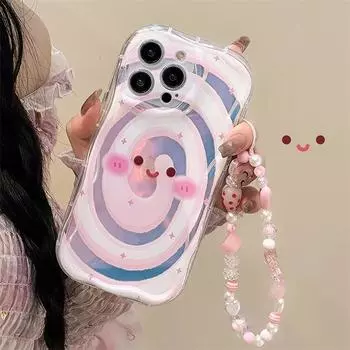 Чехол Zhitai Soft Shell для iPhone: Кремовый узор с браслетом, совместим с iPhone 13, 14, 15 и XS. В комплект входит противобликовая пленка для моделей 7 и 8. iPhone XR