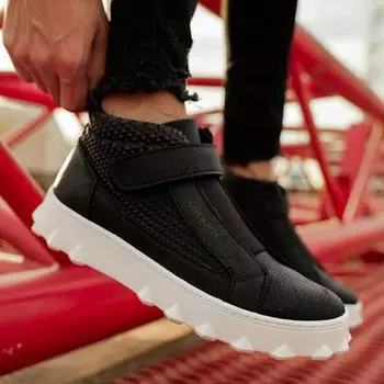 Chekich Мужская обувь Ботинки Черный цвет Искусственная кожа без шнуровки Удобная зимняя обувь Модная зимняя обувь до щиколотки Резинка Белая подошва CH103