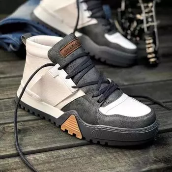 Chekich Мужская обувь Кеды Антрацит Белый и Черный Искусственная кожа на шнуровке Смешанные цвета Весна Осень Сезоны Дышащая Повседневная обувь для ходьбы CH067