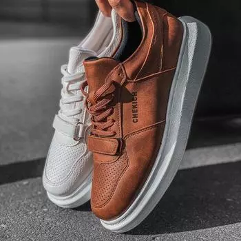 Chekich Мужская обувь Кеды Белого цвета Кружева Искусственная кожа Весна и Лето Сезоны Повседневная Ремешок Увеличение роста Твердое Высокое качество CH073